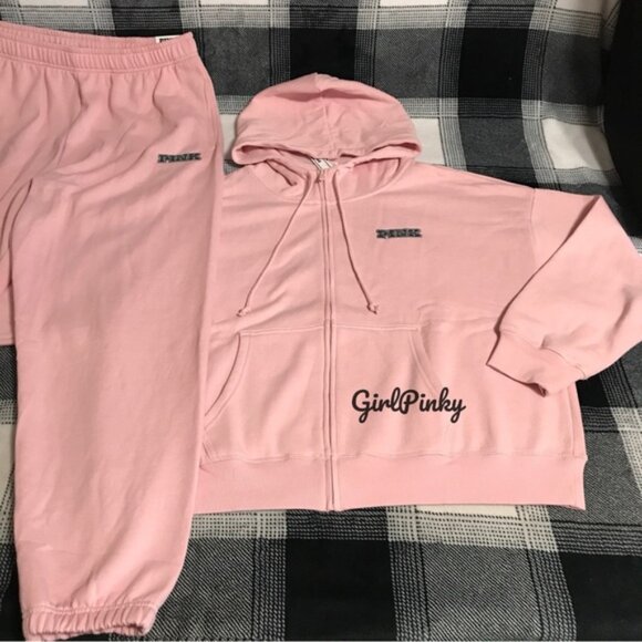 VS PINK sweatpants SET CHALK ROSE LIMITED EDITION & DOG LOGO XS BOTTOMS/SM TOP - Picture 9 of 13